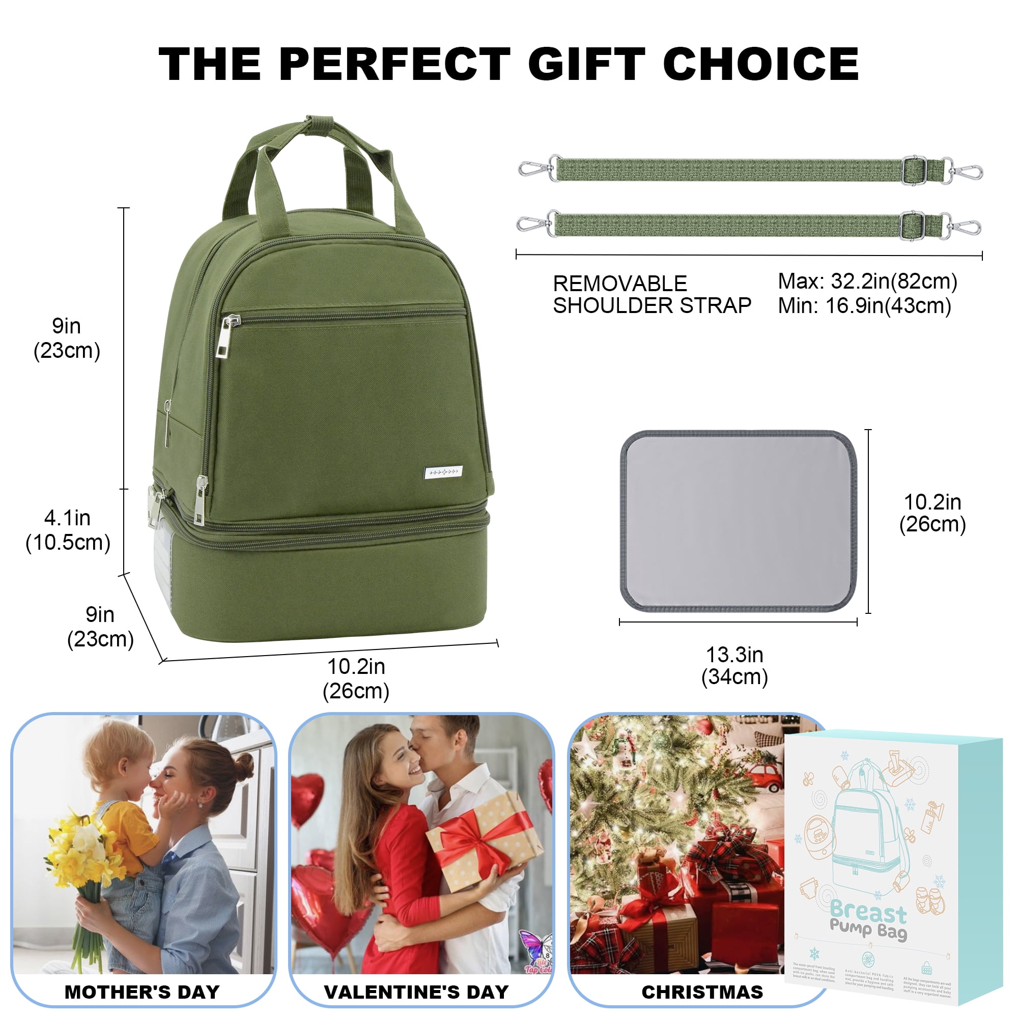 Breast Pump Bag, Wearable Breast  Pump Backpack with Pockets for Working Mom, Green