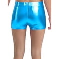 thumbnail image 2 of TSSOE Kids Girls Dance Athletic Shorts Shiny Metallic Hip Hop Jazz Dance Shorts Gymnastics Bottoms Stage Performance Light Blue 9-10, 2 of 3