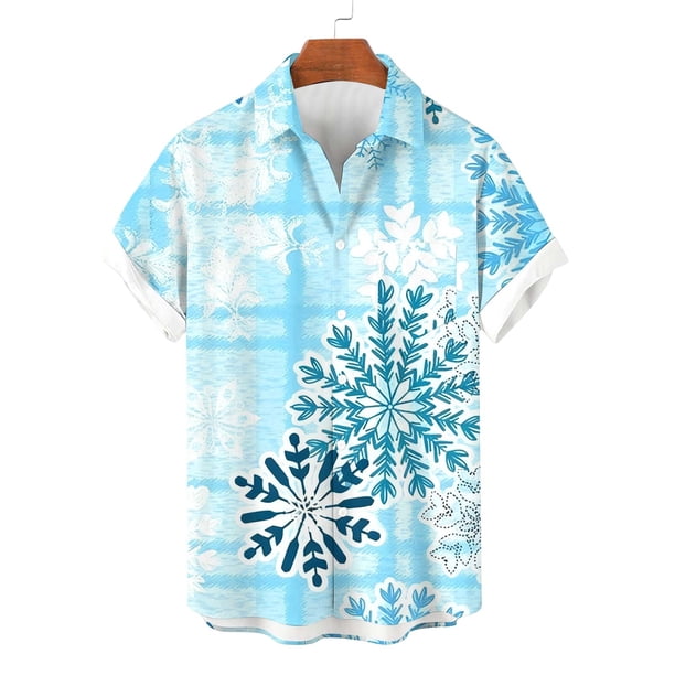 Blusa y camisa de manga corta con cuello vuelto para hombre, con botones y estampado navideño, informal, de manga corta y cuello vuelto.