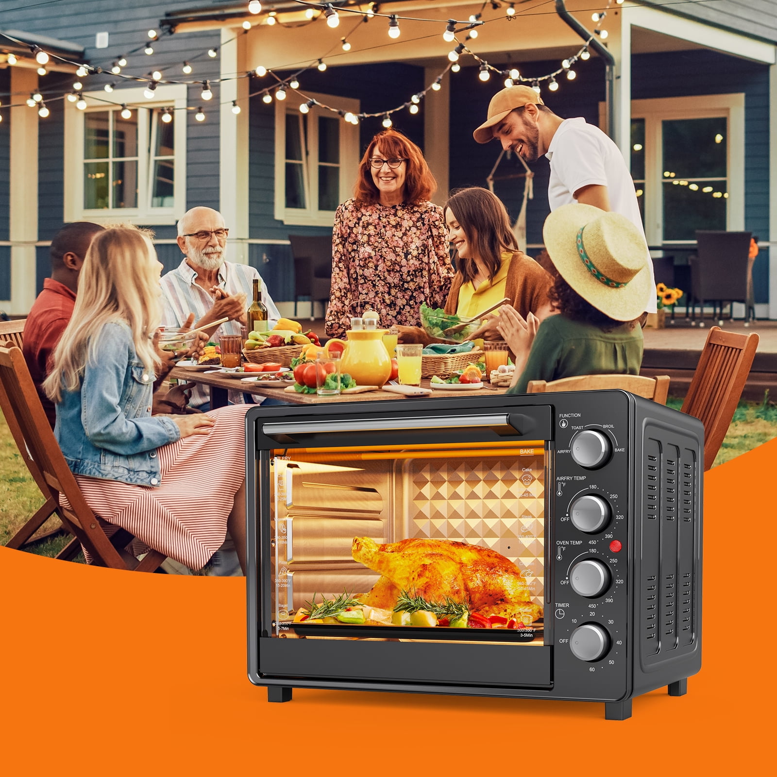 34 QT Super-Large  Air Fryer, Electric Toaster Oven Countertop, Pizza, Warm, Broil, Toast, Bake, Air Fry, 1500W, 5  Functions, 85% Oil-Less