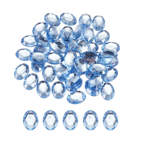 50Pcs Acrylic Oval Gems 13x18 mm Flat Back Artificial Rhinestones for DIY Crafts Bead Wedding Party Light Blue