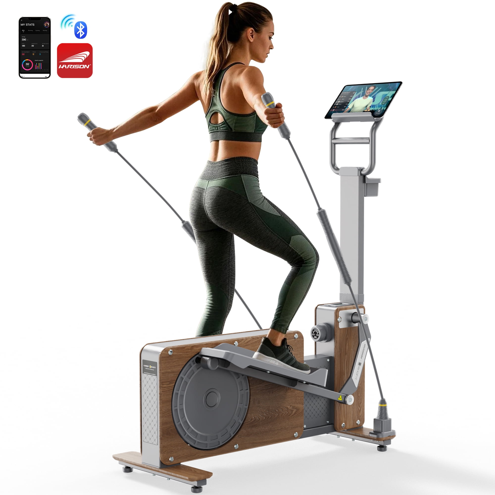 HARISON Elliptical Machine with Vibrating Fitness Bar for Intense Sweat Workout, Cardio Equipment with HARISON App, 16-Level Resistance and 330LBS Capacity Quiet Home Gym Workout