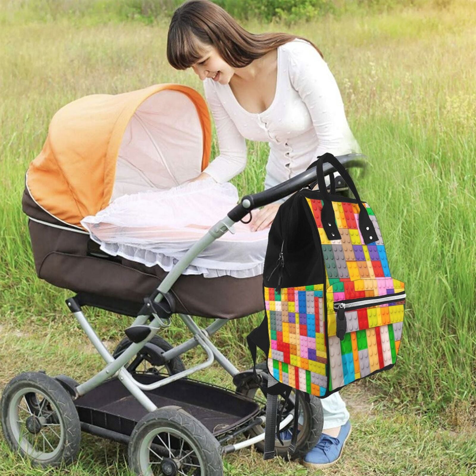 Ratiio Colorful Plastic Blocks Pattern Mummy Backpack - Waterproof Twill Canvas, Large Capacity Diaper Bag with Multiple Pockets and Adjustable Straps
