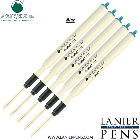 Lanier Combo Pack - 5 Pack - Monteverde Soft Roll Ballpoint L13 Paste Ink Refill Compatible with most Lamy Style Ballpoint Pens - Blue (Medium Tip 0.7mm)