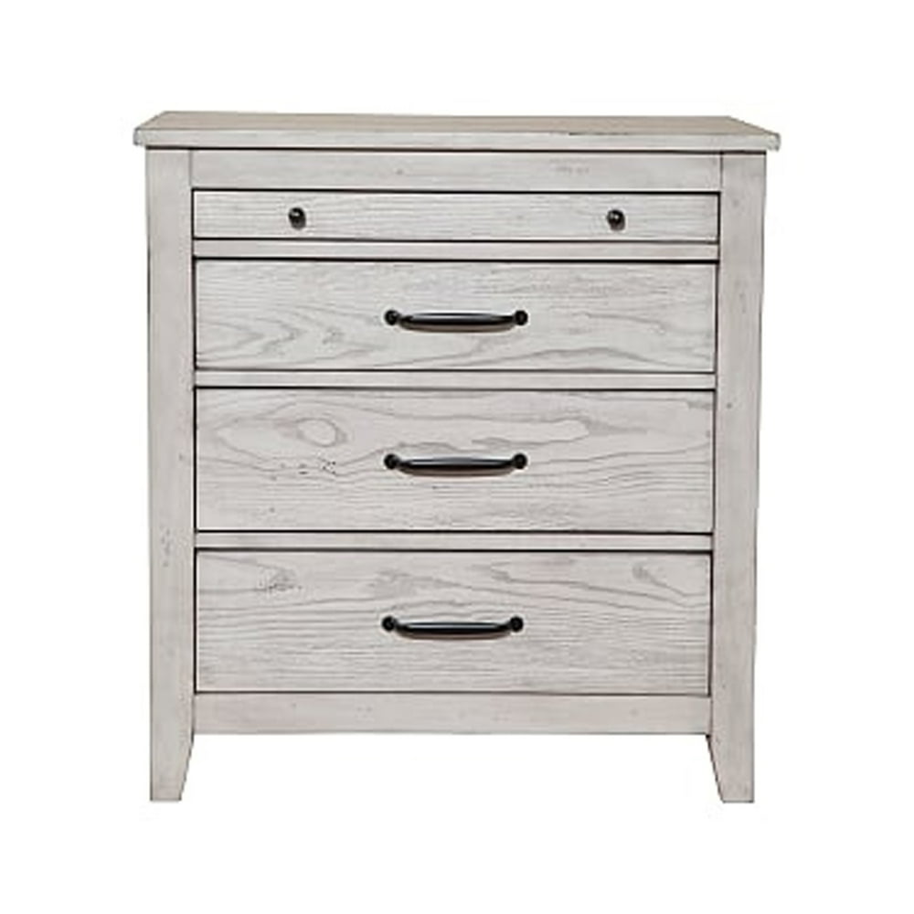 Transitional Style Three Drawer Nightstand with Pull Out Tray, Gray