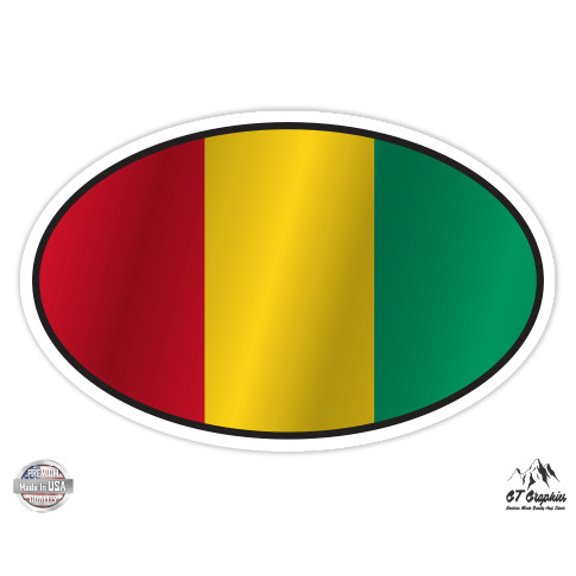 Guinea Flag Oval - 3" Vinyl Sticker - For Car Laptop I-Pad Phone Helmet Hard Hat - Waterproof Decal