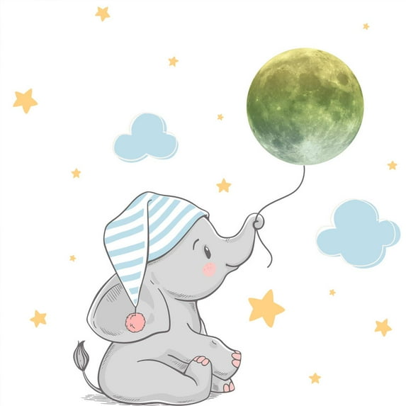 GadgetVLot Stars Wall Stickers Adhesive Bright Cartoon Elephant Moon Stars Full Moon For Starry Sky, Shining Wall Decals Decor For Girls Boys