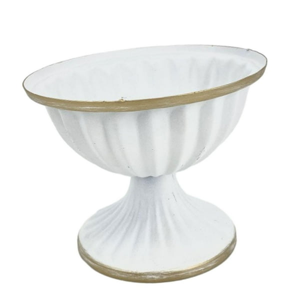 Jarrón decorativo de urna francesa, cuenco europeo de hierro, adorno floral. blanco grande