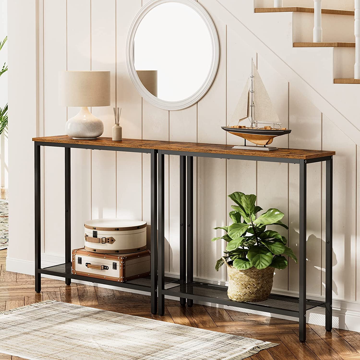 HOOBRO 29.5" 2 Tier Narrow Console Table Entryway Table Hallway Living Room Rustic Brown BF74XG01