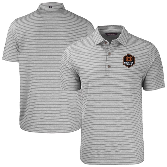 Men's Cutter & Buck Heather Gray Houston Dynamo FC Forge Eco Stripe Stretch Recycled Tri-Blend Polo