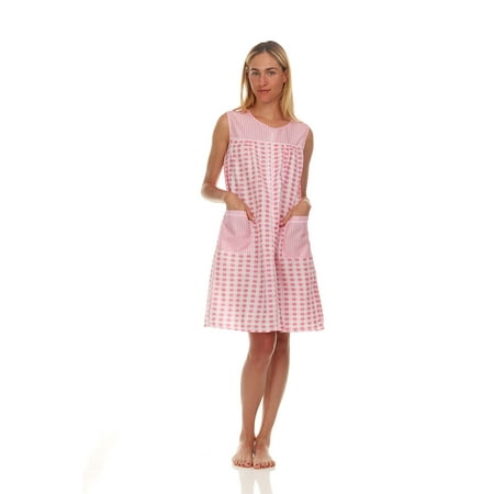 

Lati Fashion Women Zipper Front Duster Sleeveless Female Nightgowns & Sleepshirts Pink Size Medium