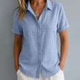 thumbnail image 2 of Womens Summer Linen Tops Short Sleeve Button Down Cotton Linen Shirts Lightweight Dressy Blouses Women Soft Lightweight Breathable Shirts Business Office Work Clothes, Light Blue S, 2 of 7