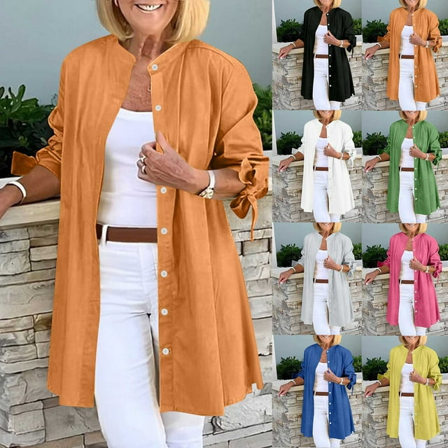 Top Henley,Camisa de solapa con botones para mujer, blusa de manga larga, ropa informal de oficina, poliéster, corte holgado, para casa o trabajo, sopatenor