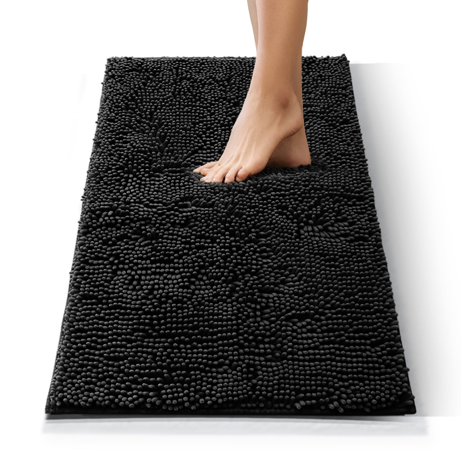 Nestl Bathroom Rugs, Machine Washable Bath Mats For bathroom Floor Rugs, Nonslip Backing Rubber Bath Rug, Black
