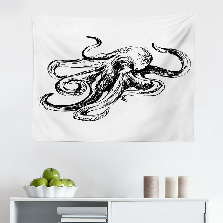 Octopus Tapestry Cartoon Art Tribal Monster Kraken Ornament Illustrations Sea Creature Print Fabric Wall Hanging Decor for Bedroom Living Room Dorm 2 Sizes Brown by Ambesonne Walmart