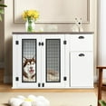 thumbnail image 2 of 44" Large Dog Crate Furniture with Drawers & Side Cabinets, Heavy-Duty Wooden Kennel for Small/Medium Pets, Rustic White Indoor Pet Cage with Storage, 2 of 6