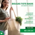 thumbnail image 2 of Bolsas Tote Bag Pack Ecológicas de Manta Cruda 100% Algodón | Bolsas de Compras Reutilizables para Pintar y Personalizar | 40x35 cm | Fabricadas en México | Bolsas de Regalo Mayoreo Resistentes, 2 of 6