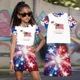 thumbnail image 2 of Girls Clothes Sets Big Girl 4th of July Outfit Short Sleeve Top Striped Star American Bottoms Pants Set, 2 of 5