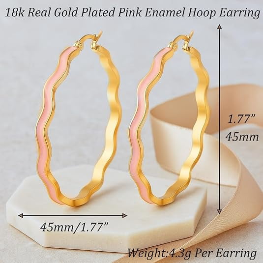 Lsnesstla Chunky Enamel Hoop Earrings for Women 18K Gold Plated Colorful Wave Earrings Jewelry Valentine's Day Gift for Girlfriend Wife