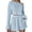 Blue, variant on Womens One Shoulder Lounge Set Pointelle Heart Knit Long Sleeve Top and Shorts Sleepwear