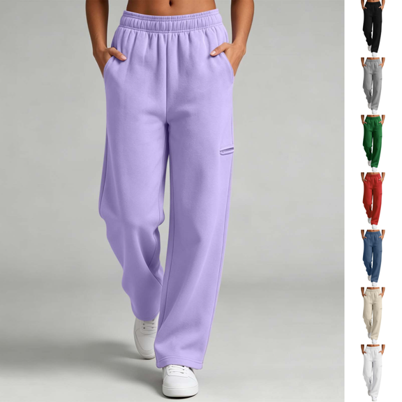 Vixolx Womens Sweatpant Baggy Elastic Waist Pants with Pockets Fall Winter Casual Trousers Solid Color Sports Pants