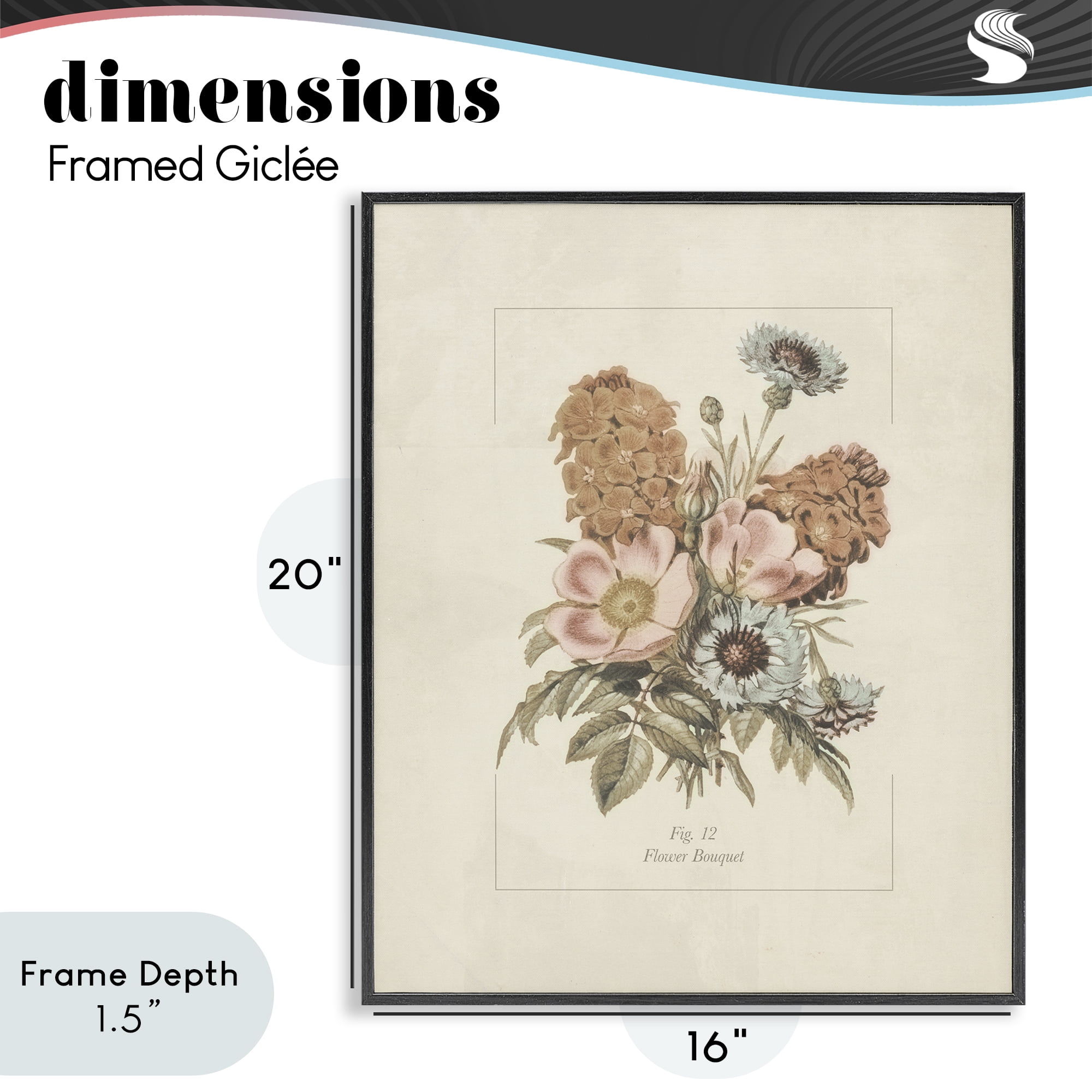Stupell Industries Flower Bouquet Vintage Blossoms Black Framed Giclee Art, design by Dan Meneely