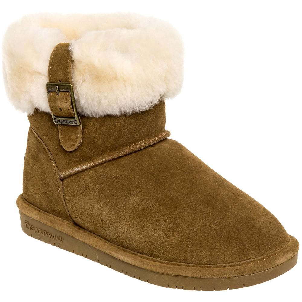 bearpaw megan suede sheepskin bootie with neverwet