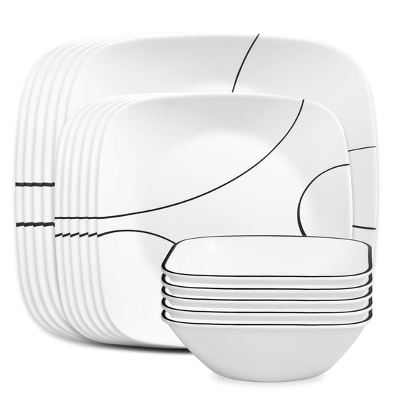 Corelle Simple Lines 18-Piece Square Glass Dinnerware Set (Service for 6)