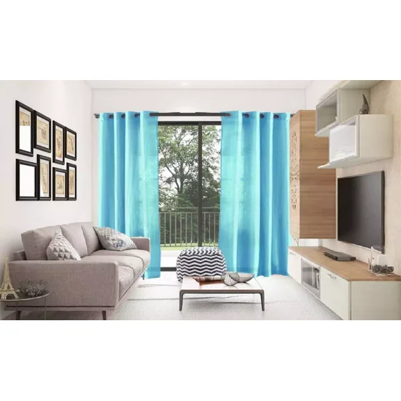 2 PANEL MIRA  SOLID TURQUOISE  SEMI SHEER WINDOW FAUX SILK ANTIQUE BRONZE GROMMETS CURTAIN DRAPES 55 WIDE X 84" LENGTH