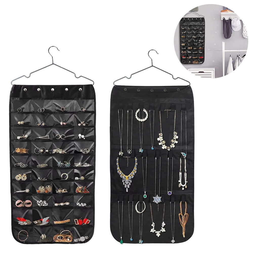Hanging Jewelry Organizer, Double Sided 40 Pockets And 20 Magic Tape