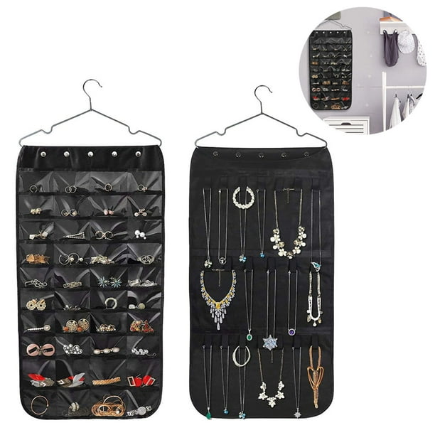 Hanging Jewelry Organizer, Double Sided 40 Pockets and 20 Magic