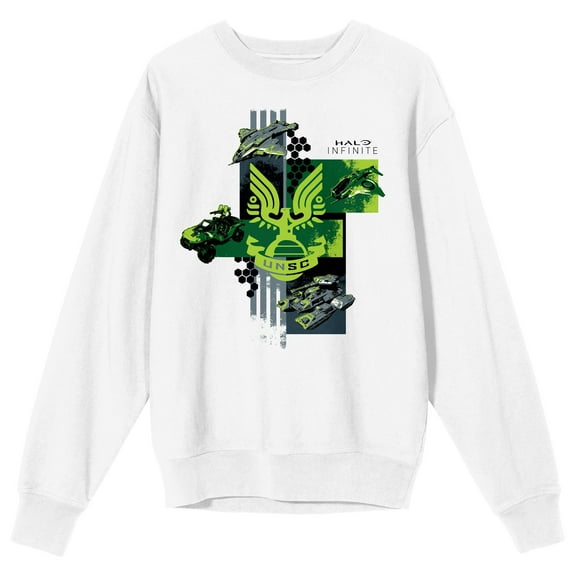 Halo Infinite UNSC Battle Vehicle Crew Neck Long Sleeve White Adult Sweatshirt