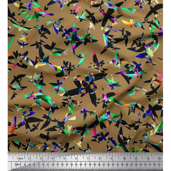 Soimoi Cotton Duck Fabric Bird & Texture Decor Fabric Printed Yard 42 Inch Wide