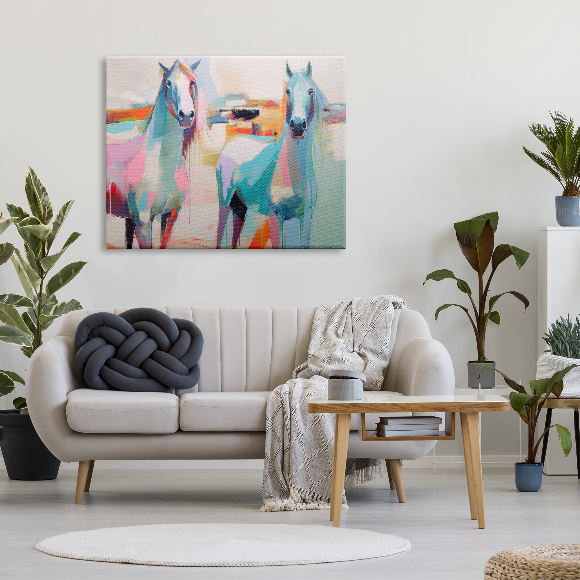 Stupell Industries Pastel Stallions Duo Animals & Insects Painting Gallery Wrapped Canvas Art Print Wall Art, 48 x 36