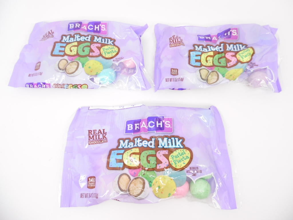 3x Brach's Malted Milk EGGs Pastel Fiesta Real Milk Chocolate 6 oz
