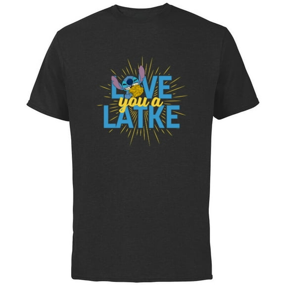 Disney Lilo & Stitch Love You A Latke Hanukkah - Short Sleeve Cotton T-Shirt for Adults - Customized-Black