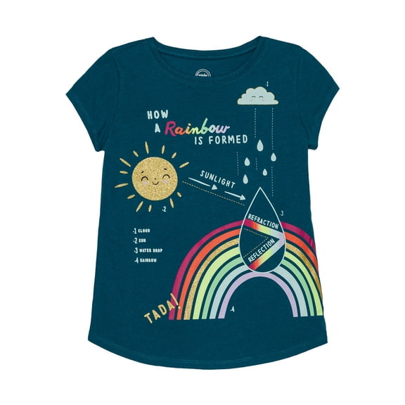 Wonder Nation Short Sleeve Rainbow T-Shirt (Little Girls)