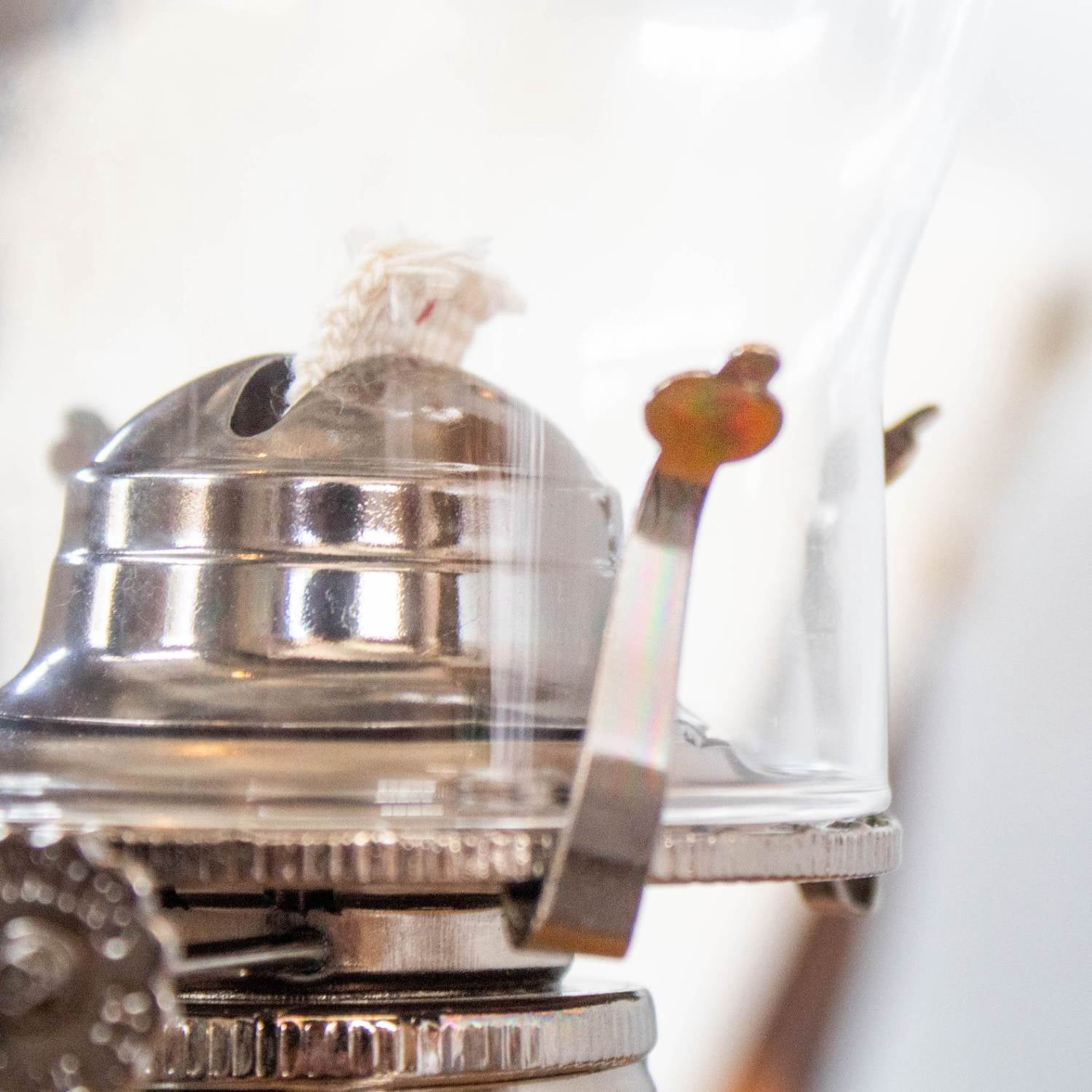 Rayo Chamber Oil Lamp, Portable with Finger Hold, Glass Font and Chimney, 12 in Tall