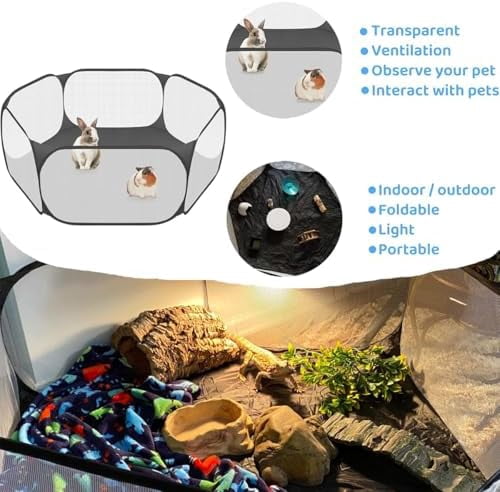 2 in 1 Small Animal Playpen with Waterproof Pad, Pop-Up Portable Play Yard for Guinea Pigs, Rabbits, Hamsters, Hedgehogs, Foldable Exercise Fence with Breathable Mesh for Indoor Outdoor Use