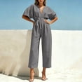 thumbnail image 7 of PNTUTB Women’s Fashion V-Neck Short Sleeve ASdjustable Strap Zipper Pockets Jumpsuit Pants, 7 of 7