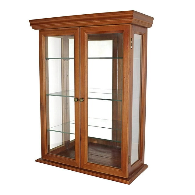 Design Toscano Country Tuscan Hardwood Glass Wall Curio Cabinet, Walnut Finish