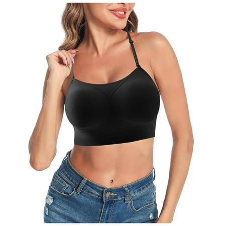OJSFQUFP Comfort Colors Black Women Soild Color Wireless Sports Seamless Push Up Adjustable Yoga Sleep Comfortable Large Bra S