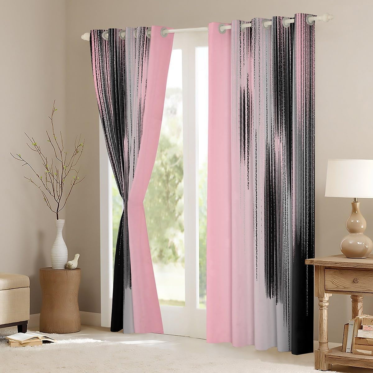 Pink and Black Curtains for Bedroom Living Room (2 Panels, 42 x 84 Inch) Modern Art 30%-50% Blackout Curtains for Kids Adults Messy Rust Darkening Drapes Gradient Stryle Window Treatments