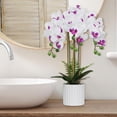 thumbnail image 4 of Artificial Orchid Flower in Grey Pot, Faux Pink Orchid Real Touch Fake Phalaenopsis Bonsai for Office Home Wedding Party Indoor Decor (Pink 1), 4 of 5