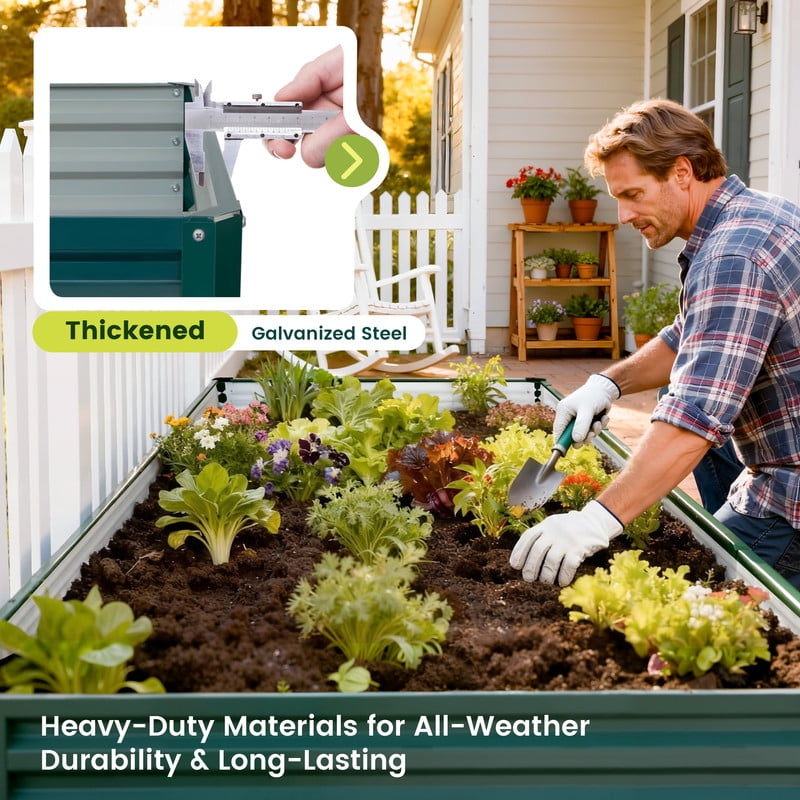 Vineego 8x4x1FT 1PCS Galvanized Raised Garden Bed Square Metal Planter Box for Vegetables Flowers