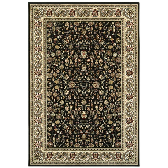 Moretti Nepal Area Rug 108B1 Black Vines Bulbs 1' 10" x 3' Rectangle