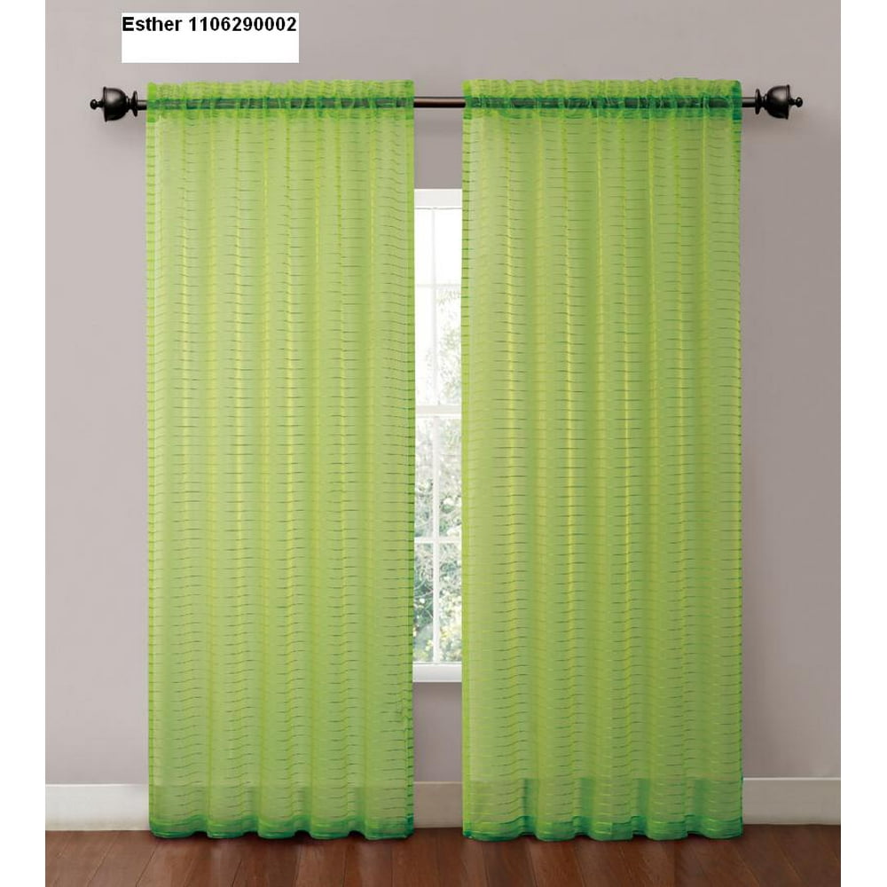 One (1) Striped sheer window curtain panel 55"w X 90"l, Hot Vibrant