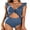 Blue, variant on Charmo Womens Ruffle Cutout One Piece Swimsuits High Waisted Monokini Swimwear Wrap Tie Back Bathing Suits