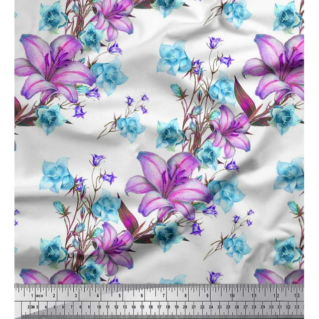 Soimoi Rayon Fabric Leaves & Lily Flower Printed Fabric 1 Yard 42 Inch Wide