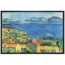 IDEA4WALL Framed Canvas Wall Art Bay of Marseille, View from L'Estaque by Paul Cezanne Fine Art Pastel Famous Painting Reproduction for Living Room, Bedroom, Office - 16"x24" Black